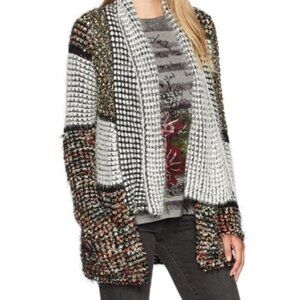 Dor Dor Couture Open Cardigan Shawl Collar Pockets Confetti Size XL